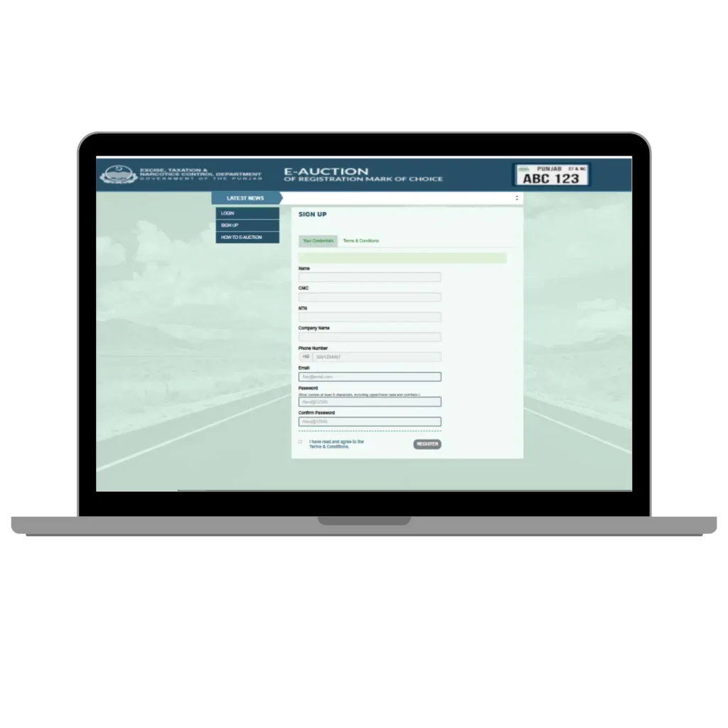 E-auction Punjab web portal for sign up
